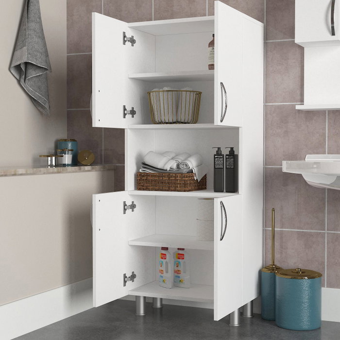 Hanah Home William - White Mueble de Baño Blanco 59.5 cm Ancho x 140.3 cm Alto x 29.5 cm Profundo Fabricado en Tablero de Partículas Recubierto de Melamina